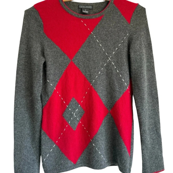 Lauren Hansen 100% 2-Ply
Cashmere Sweater Argyle Red & Gray Women’s Size Small - Picture 1 of 6